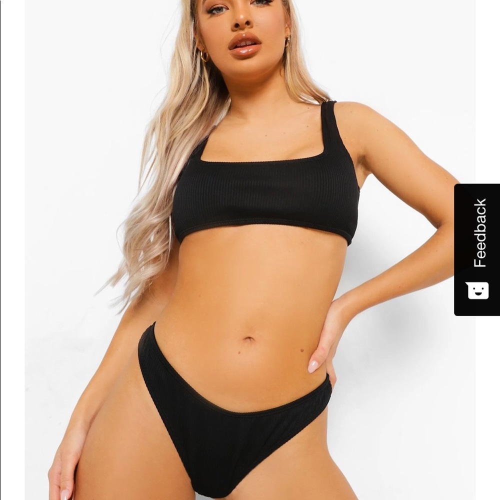 NWOT Ribbed Black Two-Piece Boohoo Bikini